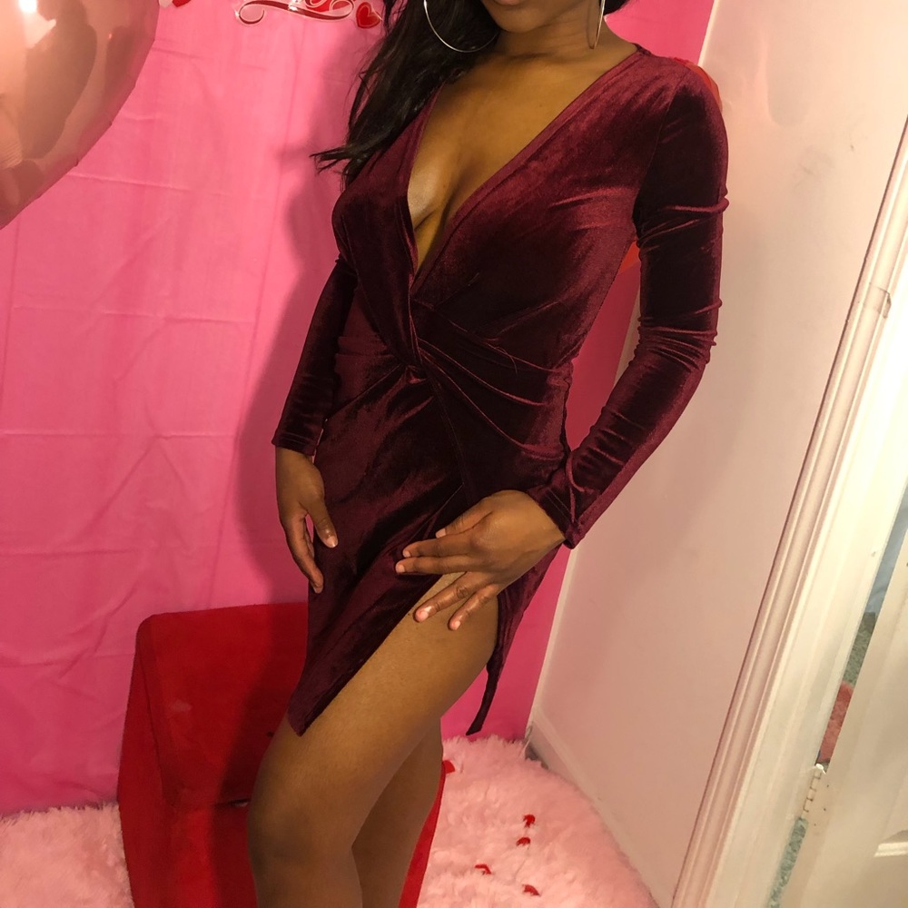 Red Velvet High Slit Dress